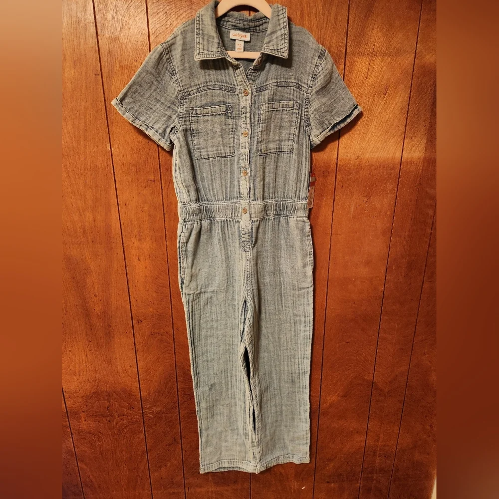 Cat&Jack Lightweight Blue Denim Short Sleeve Jumpsuit, Elastic Waist, Size8, NWT